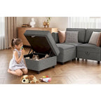 Causeuse modulaire en chenille grise avec rangement, 2 places