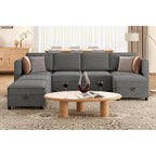 Causeuse modulaire en chenille grise avec rangement, 2 places