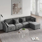 Causeuse modulaire en chenille grise avec rangement, 2 places