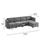 Causeuse modulaire en chenille grise avec rangement, 2 places