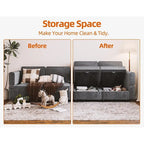 Causeuse modulaire en chenille grise avec rangement, 2 places
