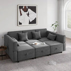 Causeuse modulaire en chenille grise avec rangement, 2 places