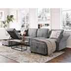 Causeuse modulaire en chenille grise avec rangement, 2 places