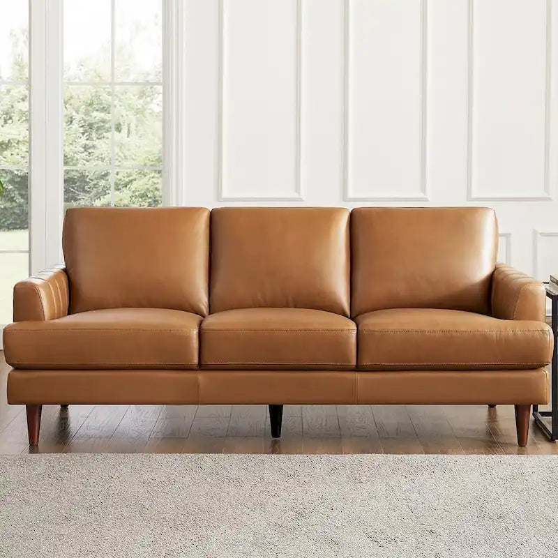 Canapé en cuir pleine fleur marron cognac / bleu marine / marron granit / gris Concord / blanc glacier, style moderne, 3 places
