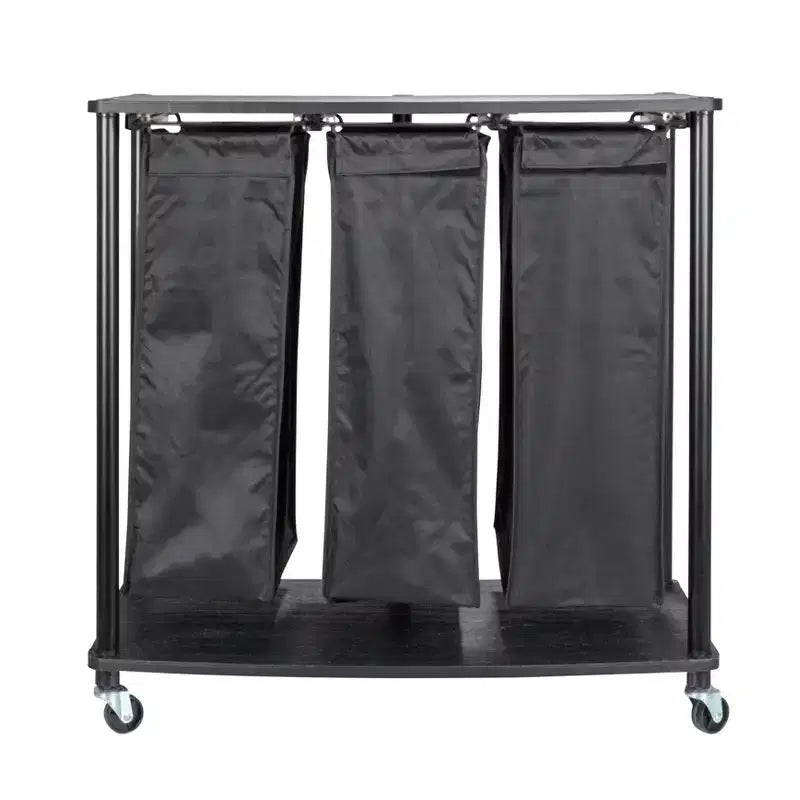 Centre de lessive à 3 sacs, Tablettes en stratifié lisse, Cadre en acier robuste, Barre de suspension, Options de pieds à roulettes et fixes