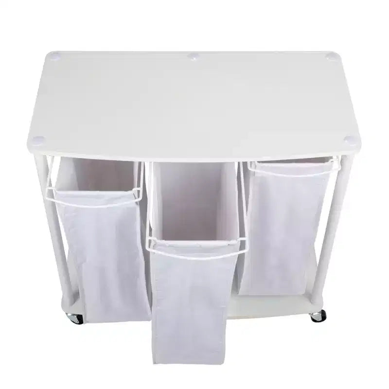 Centre de lessive à 3 sacs, Tablettes en stratifié lisse, Cadre en acier robuste, Barre de suspension, Options de pieds à roulettes et fixes