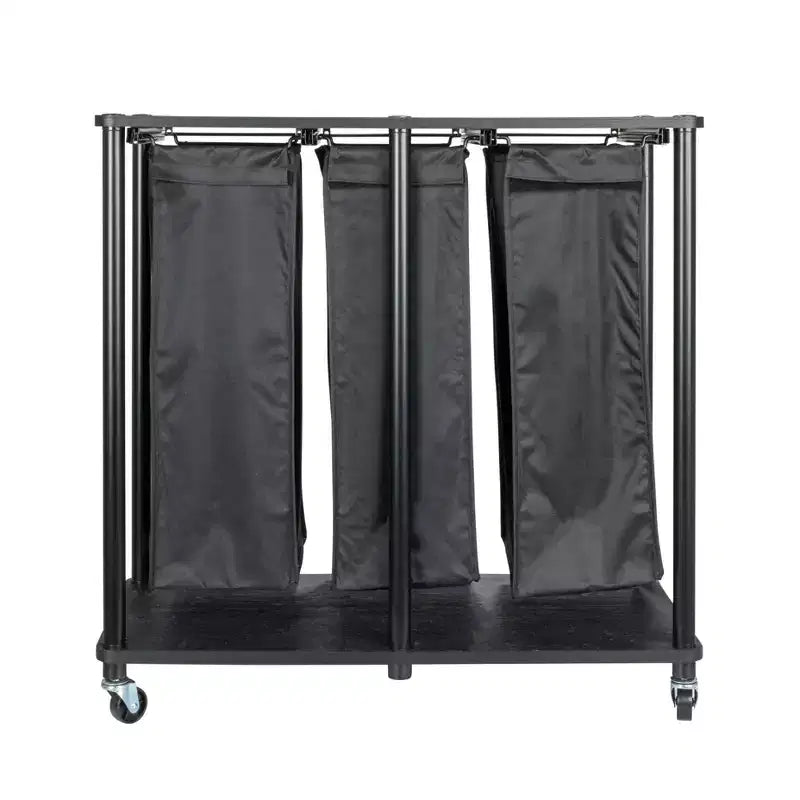Centre de lessive à 3 sacs, Tablettes en stratifié lisse, Cadre en acier robuste, Barre de suspension, Options de pieds à roulettes et fixes
