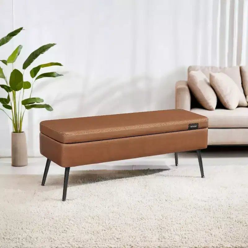 Banc coffre de rangement, Banc de lit ou d'entrée, Banc de rangement avec charnières de sécurité, Supporte 300 kg