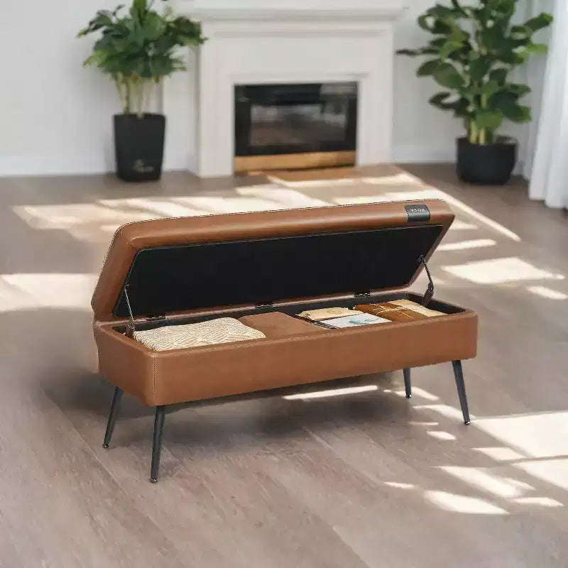 Banc coffre de rangement, Banc de lit ou d'entrée, Banc de rangement avec charnières de sécurité, Supporte 300 kg