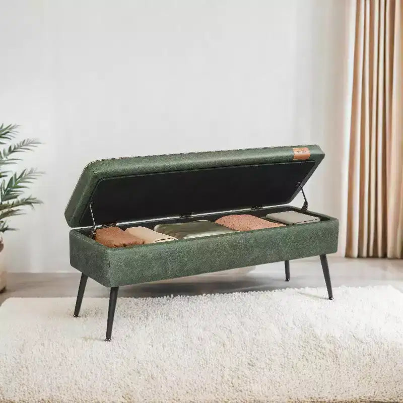 Banc coffre de rangement, Banc de lit ou d'entrée, Banc de rangement avec charnières de sécurité, Supporte 300 kg