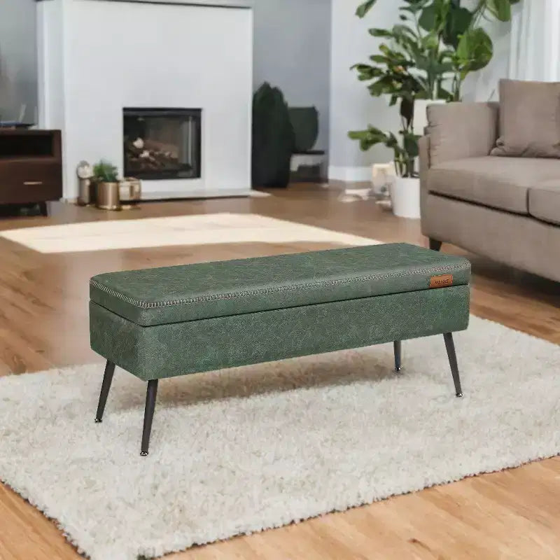 Banc coffre de rangement, Banc de lit ou d'entrée, Banc de rangement avec charnières de sécurité, Supporte 300 kg