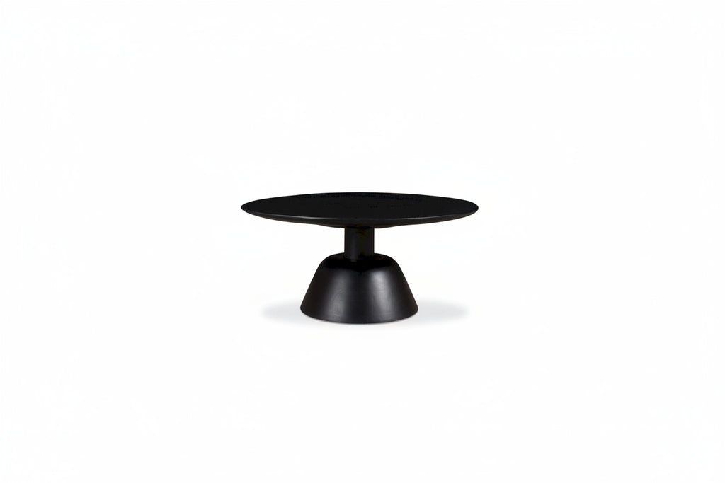 Table basse piédestal ronde moderne pour 1 – Bois massif, 30L x 30P x 14H, Noir / Naturel