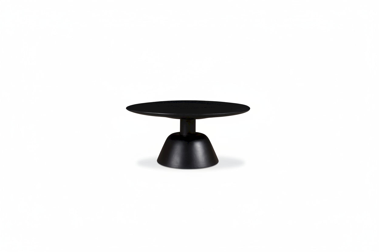 Table basse piédestal ronde moderne pour 1 – Bois massif, 30L x 30P x 14H, Noir / Naturel