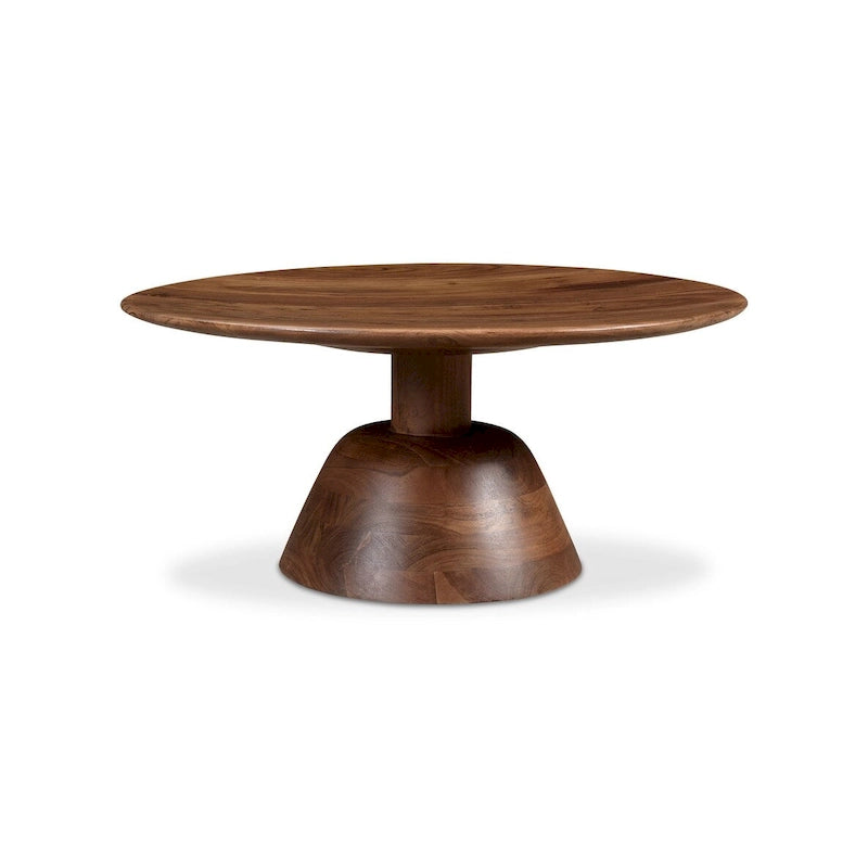 Table basse piédestal ronde moderne pour 1 – Bois massif, 30L x 30P x 14H, Noir / Naturel