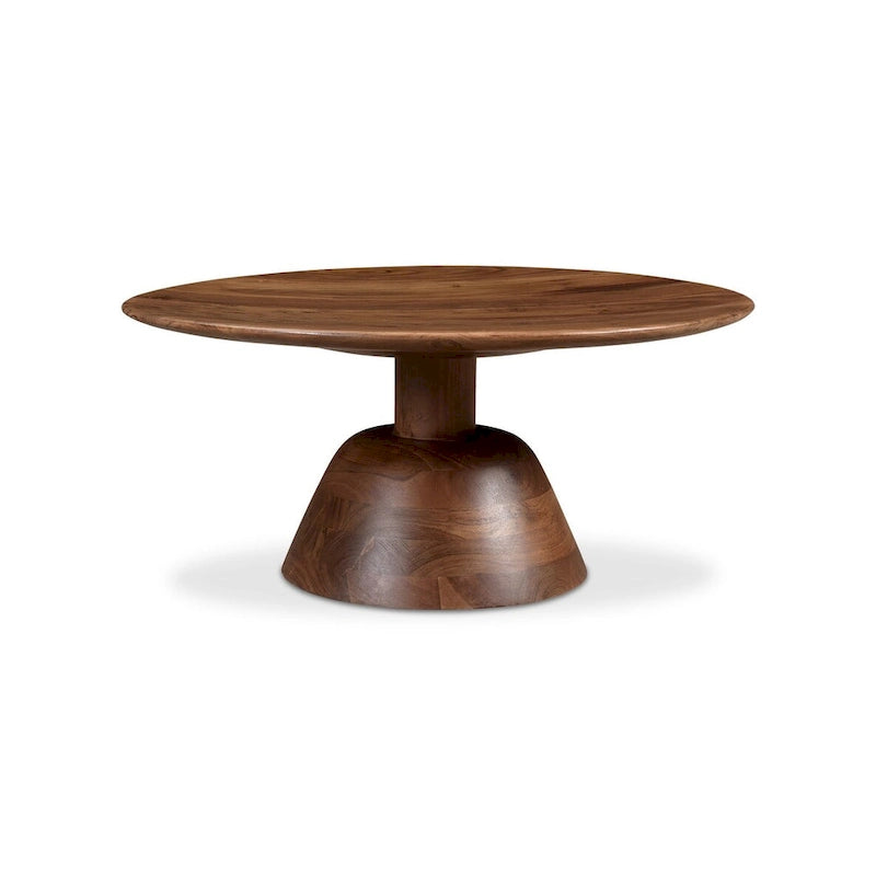 Table basse piédestal ronde moderne pour 1 – Bois massif, 30L x 30P x 14H, Noir / Naturel