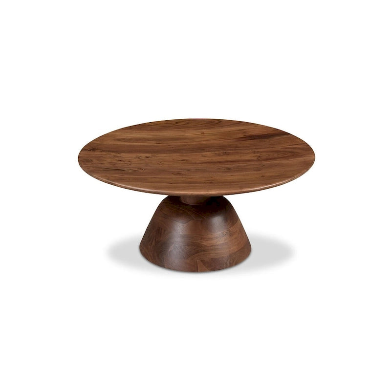 Table basse piédestal ronde moderne pour 1 – Bois massif, 30L x 30P x 14H, Noir / Naturel