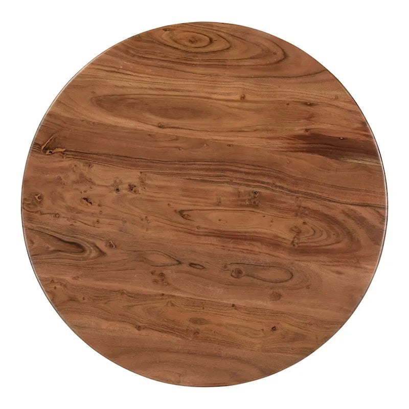 Table basse piédestal ronde moderne pour 1 – Bois massif, 30L x 30P x 14H, Noir / Naturel