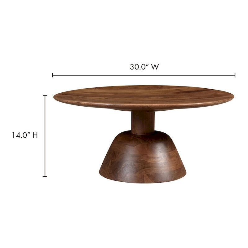 Table basse piédestal ronde moderne pour 1 – Bois massif, 30L x 30P x 14H, Noir / Naturel