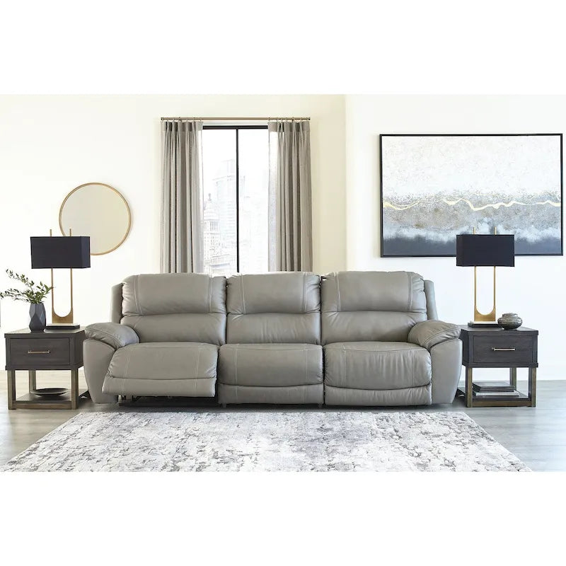 Canapé d'angle inclinable électrique gris/marron, 3 places, cuir et simili cuir