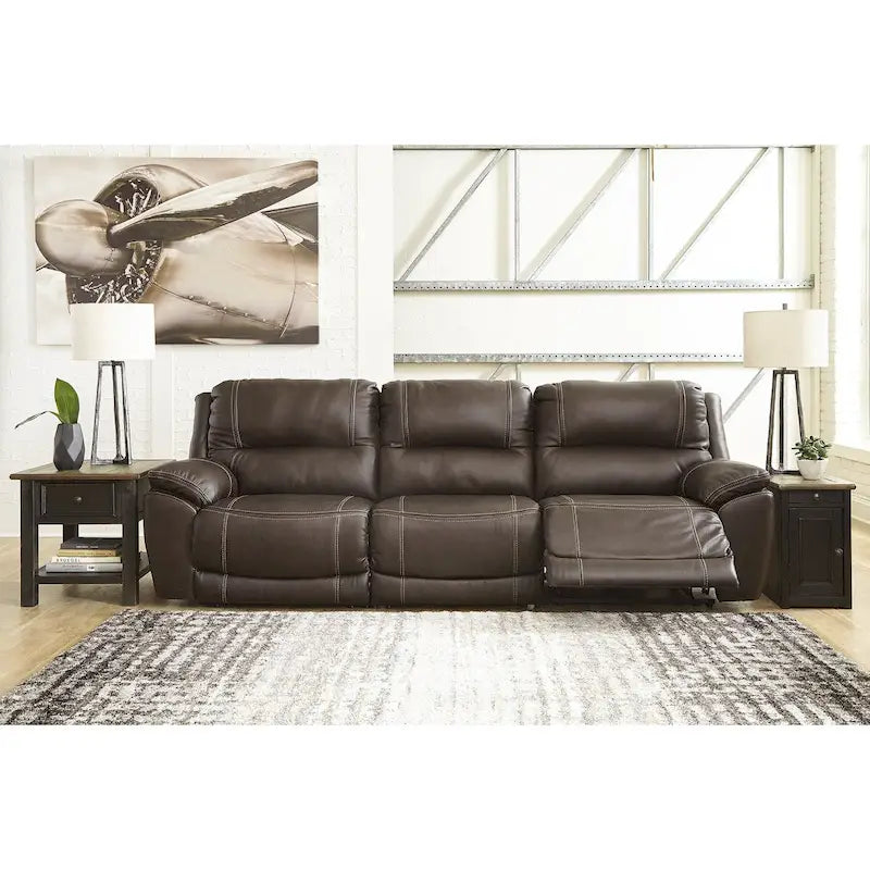 Canapé d'angle inclinable électrique gris/marron, 3 places, cuir et simili cuir