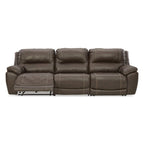 Canapé d'angle inclinable électrique gris/marron, 3 places, cuir et simili cuir