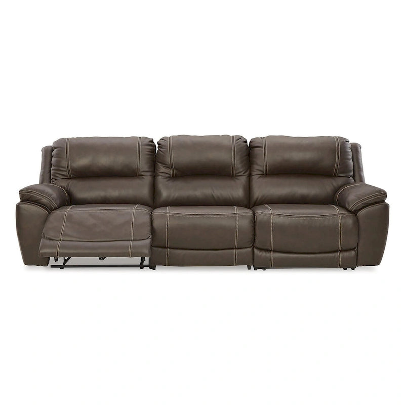 Canapé d'angle inclinable électrique gris/marron, 3 places, cuir et simili cuir