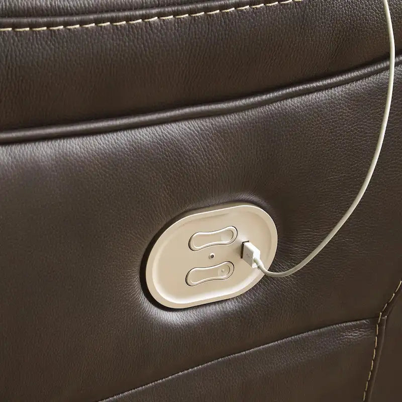 Canapé d'angle inclinable électrique gris/marron, 3 places, cuir et simili cuir