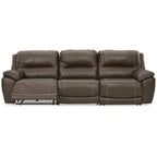 Canapé d'angle inclinable électrique gris/marron, 3 places, cuir et simili cuir