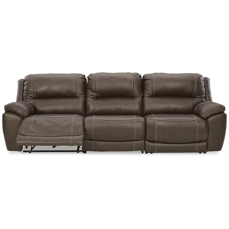 Canapé d'angle inclinable électrique gris/marron, 3 places, cuir et simili cuir