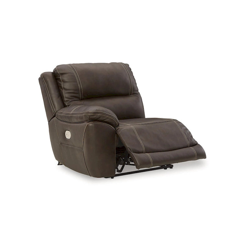 Canapé d'angle inclinable électrique gris/marron, 3 places, cuir et simili cuir