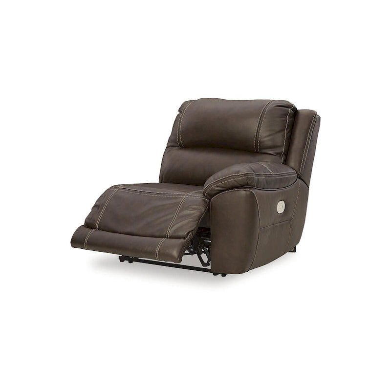 Canapé d'angle inclinable électrique gris/marron, 3 places, cuir et simili cuir