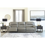Canapé d'angle inclinable électrique gris/marron, 3 places, cuir et simili cuir