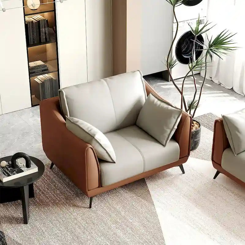 Fauteuil d'appoint en similicuir orange avec pieds noirs, une place