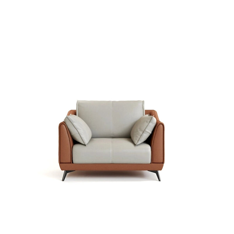 Fauteuil d'appoint en similicuir orange avec pieds noirs, une place