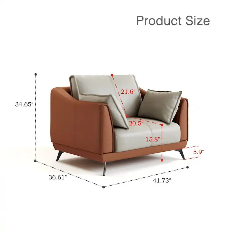 Fauteuil d'appoint en similicuir orange avec pieds noirs, une place