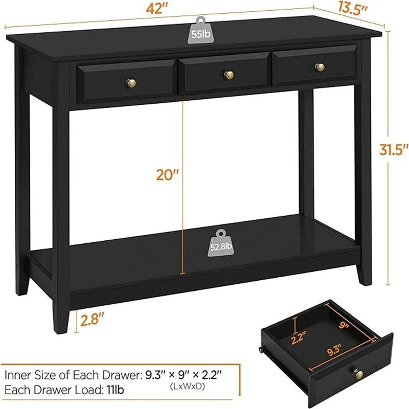 Console noire en MDF avec 3 tiroirs, pour une personne