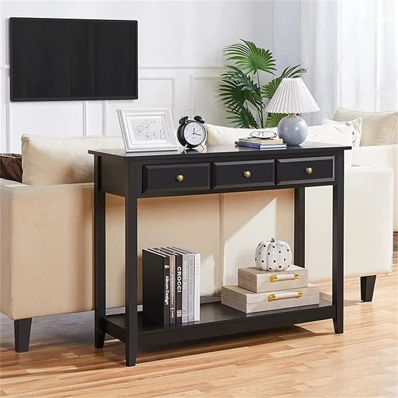 Console noire en MDF avec 3 tiroirs, pour une personne