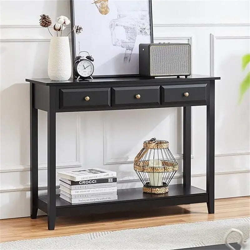 Console noire en MDF avec 3 tiroirs, pour une personne