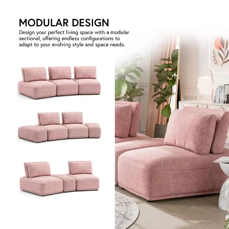 HOMES: Inside + Out Fauteuil sans accoudoirs modulaire moderne Povoa en chenille avec dossier extensible
