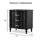 Table de chevet noire et argentée à 3 tiroirs, pour 1