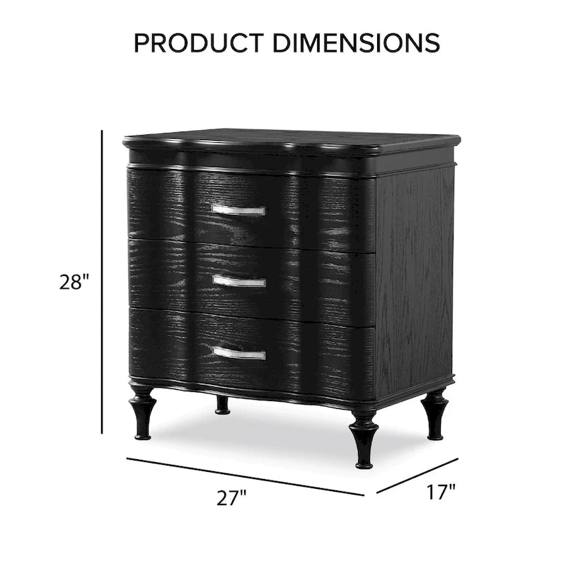 Table de chevet noire et argentée à 3 tiroirs, pour 1