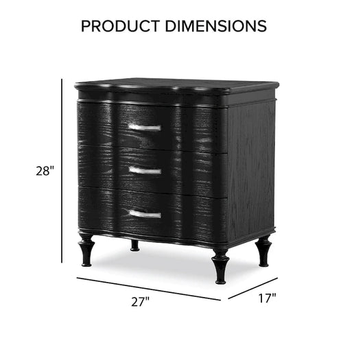 Table de chevet noire et argentée à 3 tiroirs, pour 1