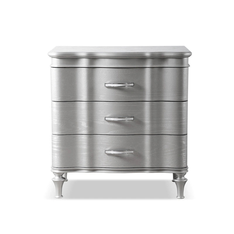 Table de chevet noire et argentée à 3 tiroirs, pour 1