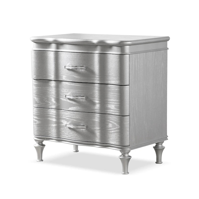 Table de chevet noire et argentée à 3 tiroirs, pour 1