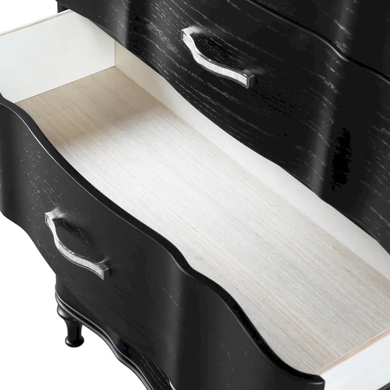 Table de chevet noire et argentée à 3 tiroirs, pour 1
