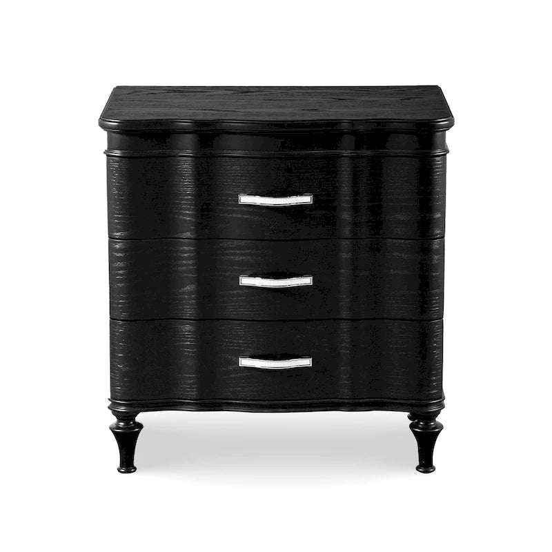 Table de chevet noire et argentée à 3 tiroirs, pour 1