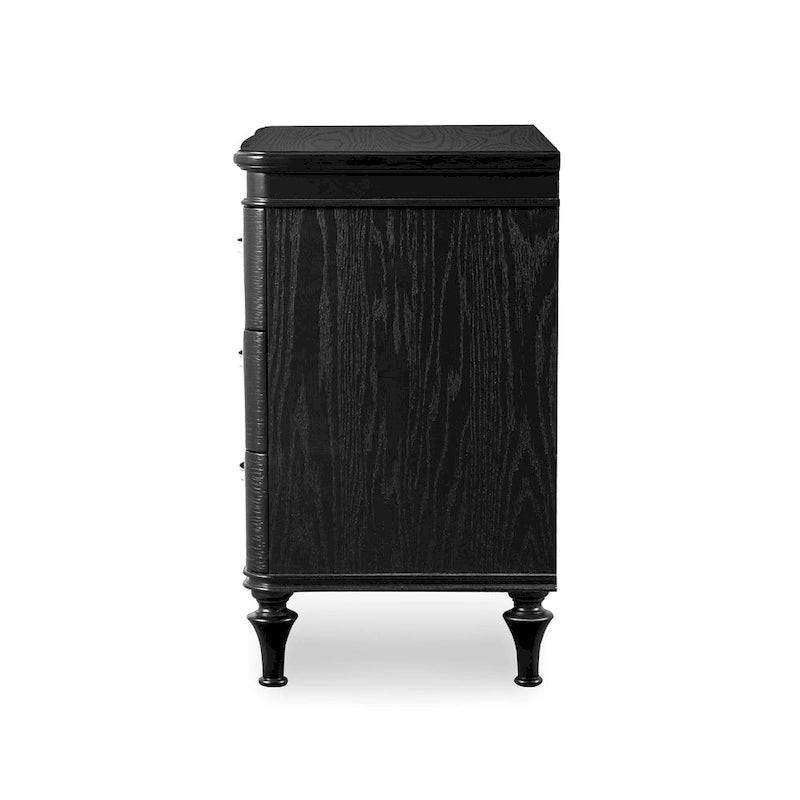 Table de chevet noire et argentée à 3 tiroirs, pour 1